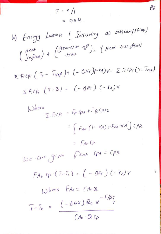 T = a/l = ques b) Energy balance ( Including all assumption) (generation of ) - ( Heat out flow) inflows) + ( Heat Heat I Fil