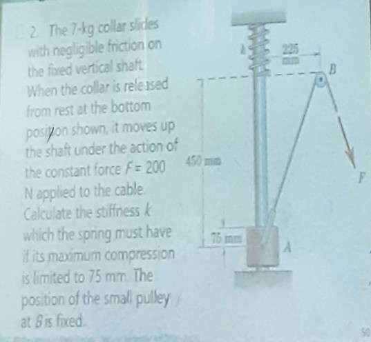 2. The 7-kg collar slides with negligible friction on the fired vertical shaft When the collar is relessed from rest at the b