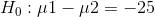H_{0}:\mu1-\mu2=-25