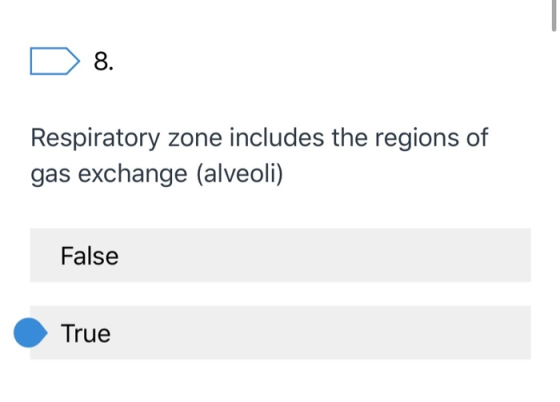 D 8. Respiratory zone includes the regions of gas exchange (alveoli) False True