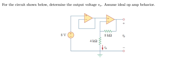 For the circuit shown below, determine the output voltage vo. Assume ideal op amp behavior. S V to