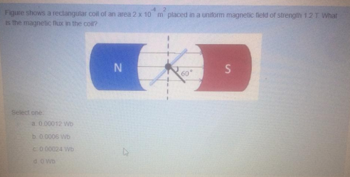 Figure shows a rectangular coil of an area 2 x 10 m placed in a uniform magnetic field of strength 12 T What is the magnetic