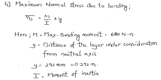 b] Maximum Nom al stress due to bendingi Vь A lexy Here; M = Max - Bending moment = 680 I-M Distance of the layer under consi