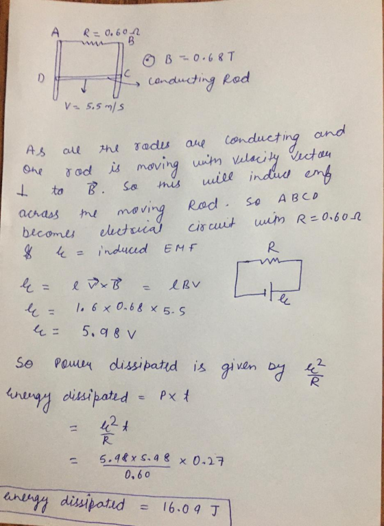 А R = 0.600 B B = 0.687 D. conducting Rod V-5.5 m/s AS all the rades I B. so this are conducting and rod is moving with veloc