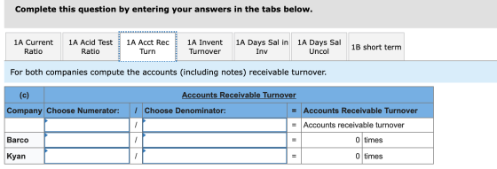 Complete this question by entering your answers in the tabs below. UUUUUUUUUUUUUUUUUUUUUUUU 1A Current Ratio 1A Acid Test Rat