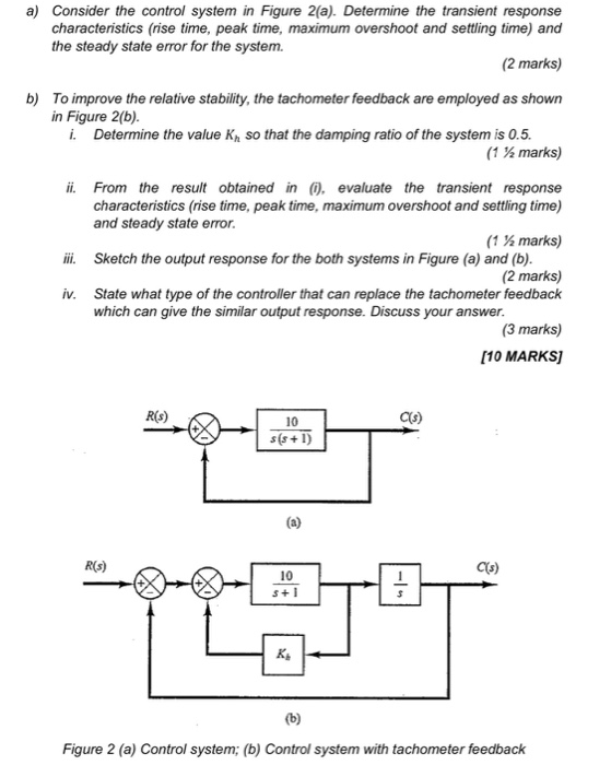 a) Consider the control system in Figure 2(a). Determine the transient response characteristics (rise time, peak time, maximu
