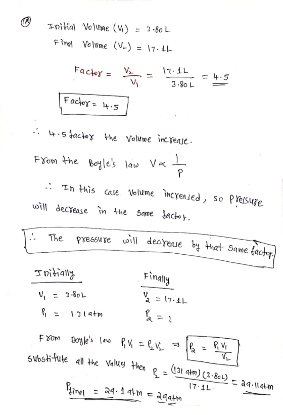 = 3-80 L Initial Volume (v) Final Volume (UL) = 17- LL V 4.S Factoy 3.80 L Factoy= 4.5 4 5 tactoy the Volume incyeaje FXOM th