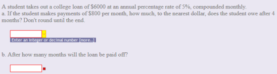 A student takes out a college loan of $6000 at an annual percentage rate of 5%, compounded monthly. a. If the student makes p