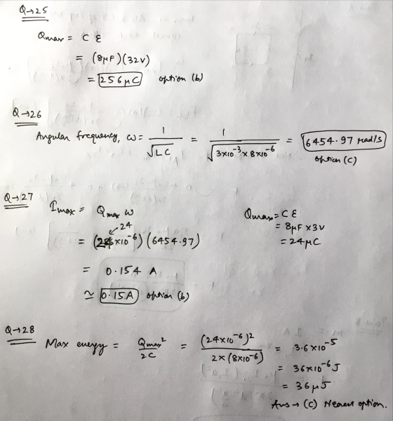 Q425 amar = C E = (8HP) (32v) = 1256MC) option (6) Q+26 - Angular frequency, w= JLC Sie 16 454.97 reads 3x10 3 x 8x106 optio