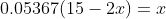 0.05367(15-2x)= x