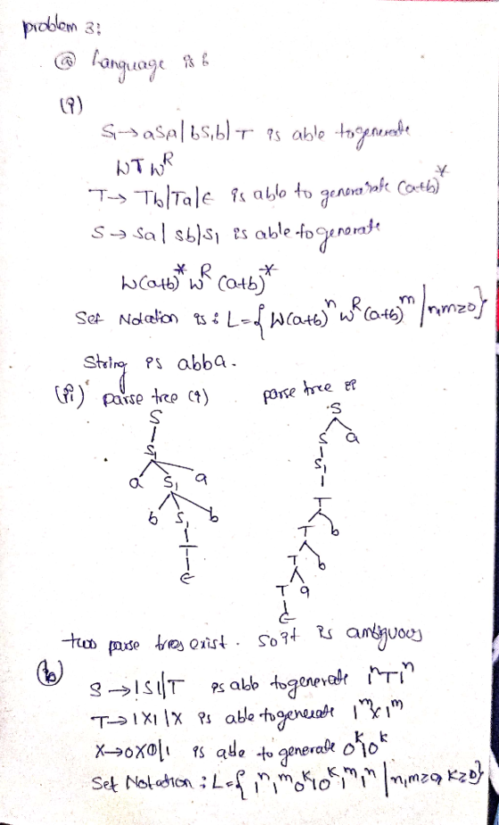 problem 3: @ Language & (9) S-sasalbsibl-t as able to speccette WT WR Ty Totale is able to genererate Cath) Sa sal sbls, is
