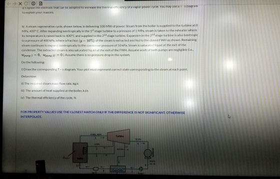 --> XCIO DO ay Explain the methods that can be adopted to increase the thermal emciency or a vapor power cycle. You may use a