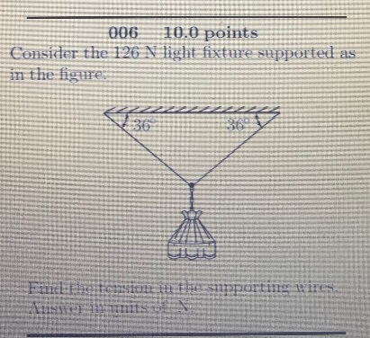 006 10.0 points Consider the 126 N light fixture supported as in the figure