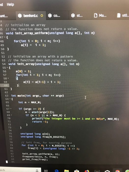 nd Help unt... benford.co co... @st... Ma... sto.. -4 // initialize an array 15 // the function does not return a value. 46 v