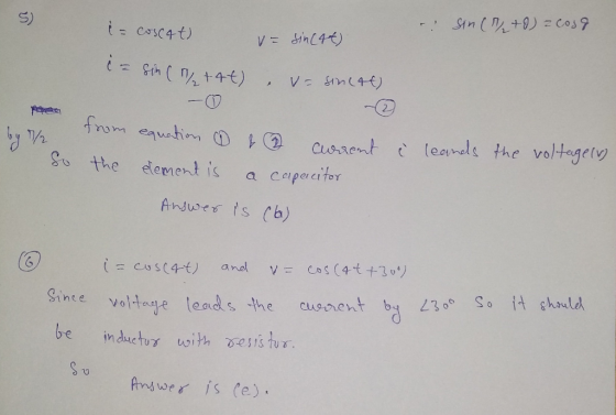 &= cos(at) & Sin( +8) z cosa = sin(at) (= sin ( +4+) , v= sin(at) Mares by 72 So è leands the voltage(V) from equation ③ & cu