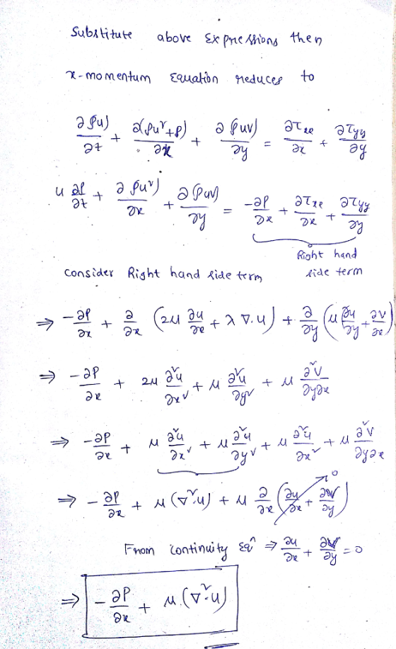 Subztitute above Srpnesnons theり 7-momentum Equa ton neducef to ot Right hand tide term Consider Right hand Kide trr DY a u e