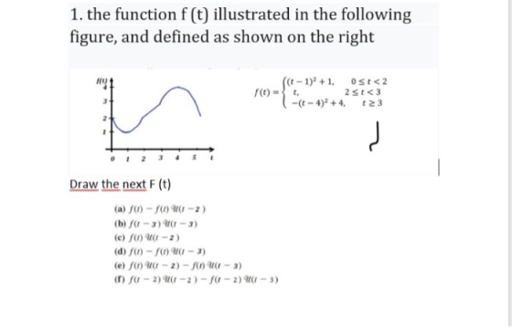 1. the function f(t) illustrated in the following figure, and defined as shown on the right 10 ((t - 1)2 +1, Ost<2 f(t) = t =