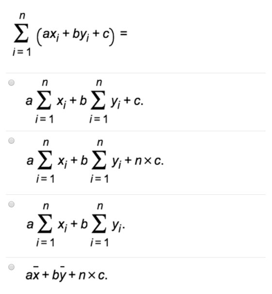 i= 1 i= 1 i = 1 • Ex+ ve * E **v *** nxc. i=1 i=1 ¡= 1 i= 1 • ax + bý+nxc.