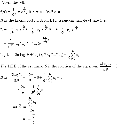 Given the pdf then the Likelihood function, L for a random sample of size nis The ILE of the estimator θ is the solution of