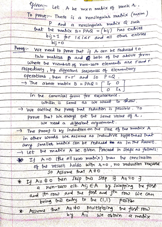 <tiven:- Let A be mxn To prove :-、 There ıs a nonsingular a nonsingulr maix such Preobi we need to Prove that if A an be reds