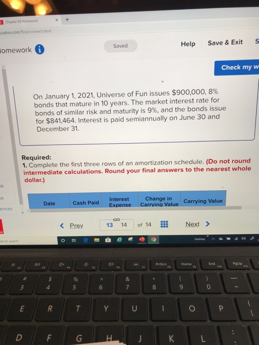 Chapter 09 Homework X + ucation.com/flow/connect Saved Help Save & Exit 5 Homework Check my w On January 1, 2021, Universe of