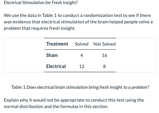Electrical Stimulation for Fresh Insight? We use the data in Table 1 to conduct a randomization test to see if there was evid