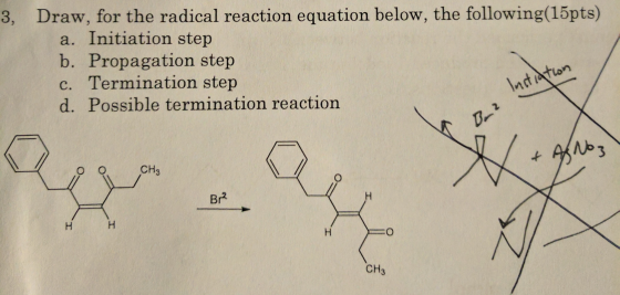 Draw, for the radical reaction equation below, the