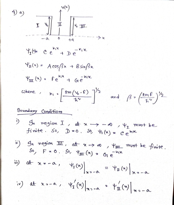 (0) 4) a) I IL Vor Y ( ce + De Ya(n) - A cos(3x x + B sinßu Y (2) fe + Ge K, X kix where ki 2m (V6-€) 72 2 21 and ho po (na t