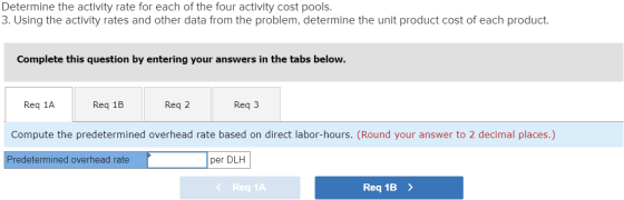 Determine the activity rate for each of the four activity cost pools. 3. Using the activity rates and other data from the pro
