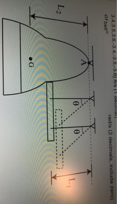 3.4.3.5,3,6,-3.4,-3.5,-3.6] tus (1 decima) rad/s (2 decimals, include zero) @ bell A 0 o L, L2 .G