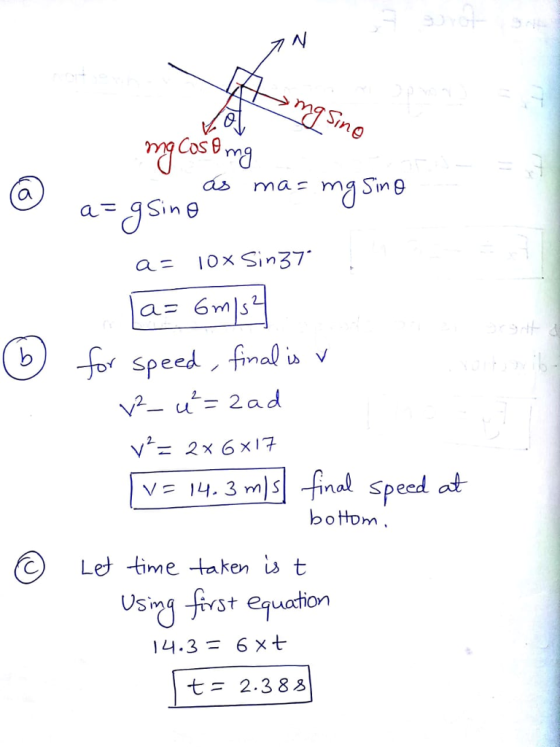시 as mar ma Sin 9 2x 6x17 VE , 4.3-ng-fnal speed at botom Let time taken t Us st equation 143- 6xt t 2.3 88