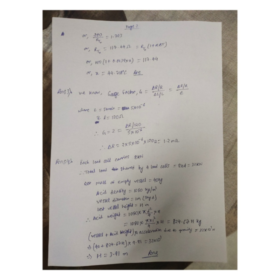 Page 2 ar, 200 1.903 or, R = 117.44 = R. (1+ROT) ov, 100 (1+0.00 39xx) = 119.44 or, a = 44.218°C Ans AR Ans37 we know, Garge