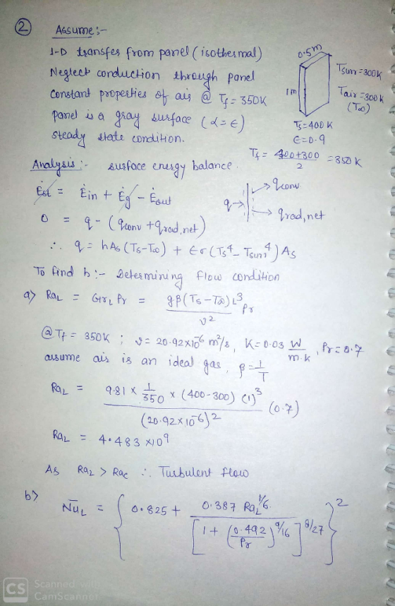 ② Assume:- J-D tsansfes from pane (isothesmal) Constant phopeteea a 350x steody tete ondiHon. laix 300k (Tea) AAusfoce enusy