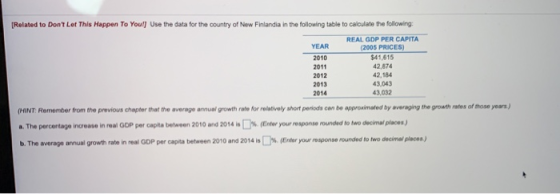 [Related to Dont Let This Happen To Your] Use the data for the country of New Finlandia in the following table to calculate