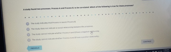 A study found two processes. Process A and Process B. to be correlated. Which of the following is true for these processes O