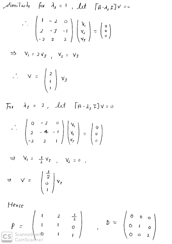 Similarly for 12 =1, let TA-A, I]v zu 1-2 2 2 / \ vz! → V = 2 V3, V2 = Vz For ts = 2, let TA-d, IJV = 0 To-2 oli vil 2 -4 -1