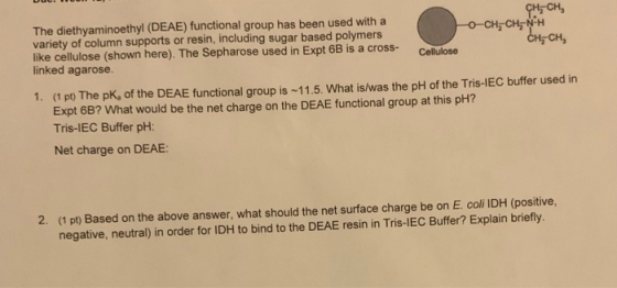 CH-CH, The diethyaminoethyl (DEAE) functional group has been used with a HO CHỊ CHNH variety of column supports or resin, inc