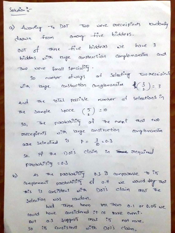 daaon from r Five sav)へ bidder Swem nrae (onstruction conglo mana℡ ad Constuction marates aud argr 2 And The total pess ble umber f etin Th Sanple Sace 5)10 So, The paobobi? sreceplentj large construction oae Sele otad The even t (ong on a rate IO That Seleation s raudo om. ton o or 0.o5 we os tae event. had These been tess Than tould hove cons idered