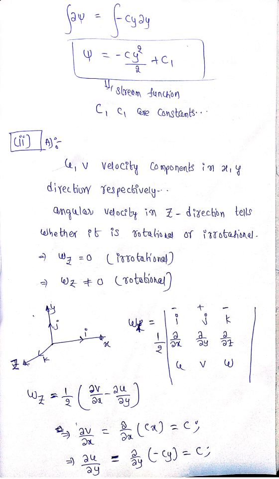 = Say cyay or Э = cy tci stream fenchon C, a core constients... cii] Alo le, v Velocity Components in aig direction respectiv