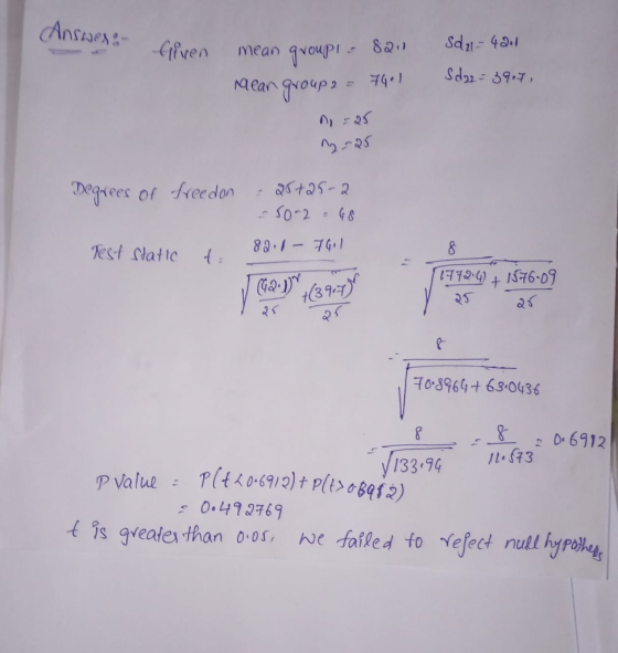 Anse iven mean Degrees of reedos t105-2 83-1-74.1 fest latic 10.896+63.0436 D 6912 133 4 3 049769 4 is greates than o-os, e failed fo vefec