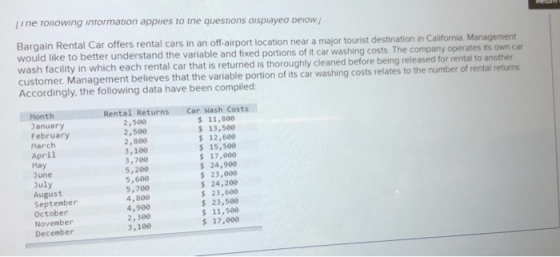 i ne tollowing intormation applies to the questions displayed below Bargain Rental Car offers rental cars in an off-airport l