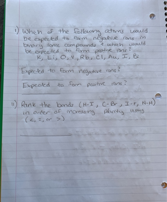 Which of the following atoms would be expected to form negative ions in. bnary lonic compounds & which would be expected to f