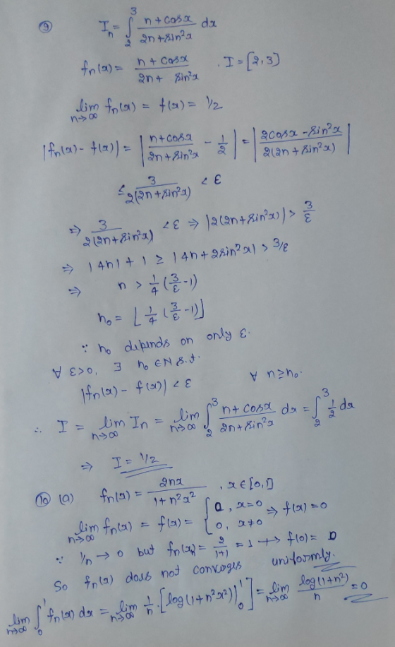 Il ntcosa dr 2n +8ina fo(a)= n + cosx ant sina Im fo(a) = f(a)= 1/2 I=(2,3] n-> 00 n+cosa goosa-sina olan + Bin²x) COME Ints