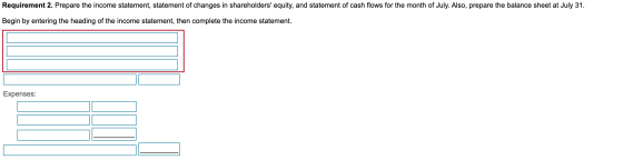 Requirement 2. Prepare the income statement, statement of changes in shareholders equity, and statement of cash flows for th