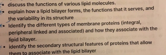 discuss the functions of various lipid molecules. explain how a lipid bilayer forms, the functions that it serves, and the va