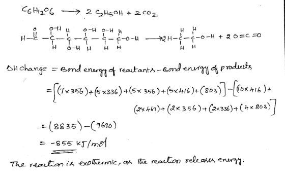C6H12O6 2 C₂H5OH + 2002 4 H H - C 0-U-I otty O-H 0-44 G--4-4-0-4 H oH i HH -72H-(-¢-0-H + 2O=CO HH SH change = Bond energy of