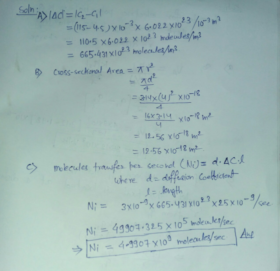 Soln = 665431 X1023 holeculeyh? Cross-sechona/Area =オre @s 4 Ni 43901.325 x 105 mdlea lesfec 乡|Ni = 4-1907 x10a molecules/sec 144