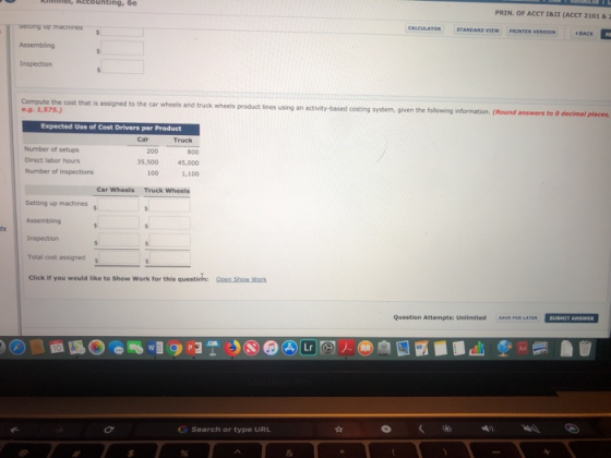 unting, 6e PRIN. OF ACCT I&II (ACCT 2101 & 2 BACK euing up Inspection Compute the cost that is assigned to the car wheels and