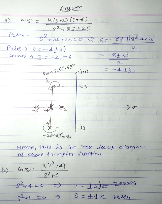 Answer 9 G150 = R15+2) (5+6) s2+85+25 Poles s285+25 50 Pales sa-4+3) Zeroef y s = -2,-6 S=-87 V8 ²-4x25 2 = -8£ 6J 2 ds 269.6