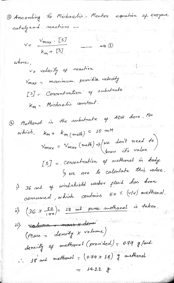 ① According to Michaelis - Menten equation of enzyme catalysed reactions Vmax · [s] en + [3] km where, ve velocity of Vmax -